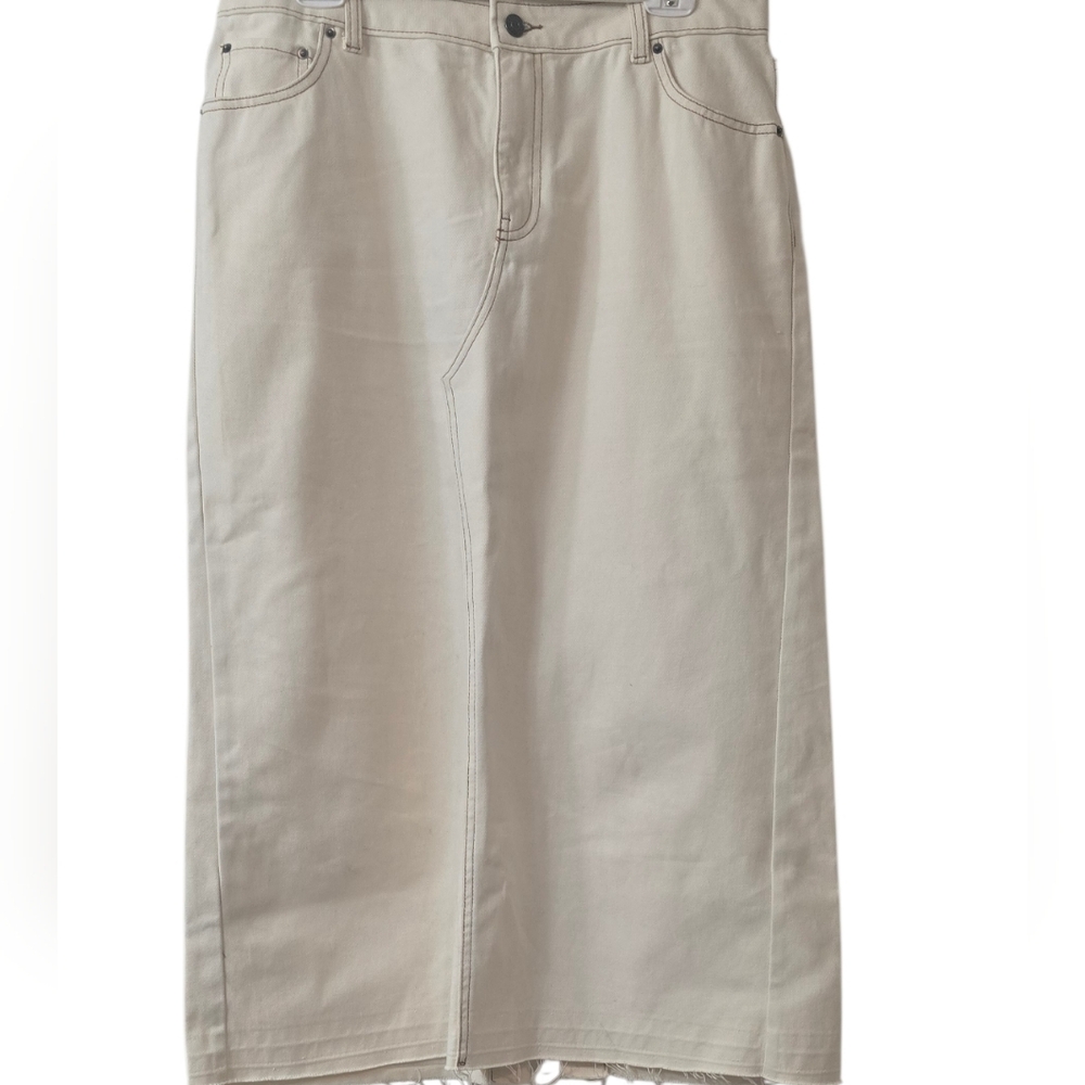 Future Collective By Reese Blutstein Denim Cream Maxi Skirt Size 12 - Picture 2 of 6